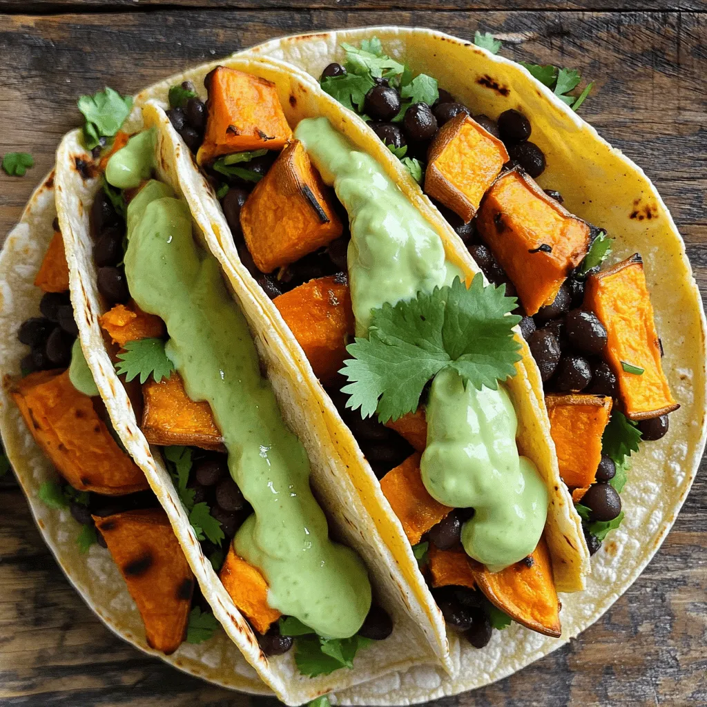 Savory Sweet Potato Black Bean Tacos with Avocado Crema
