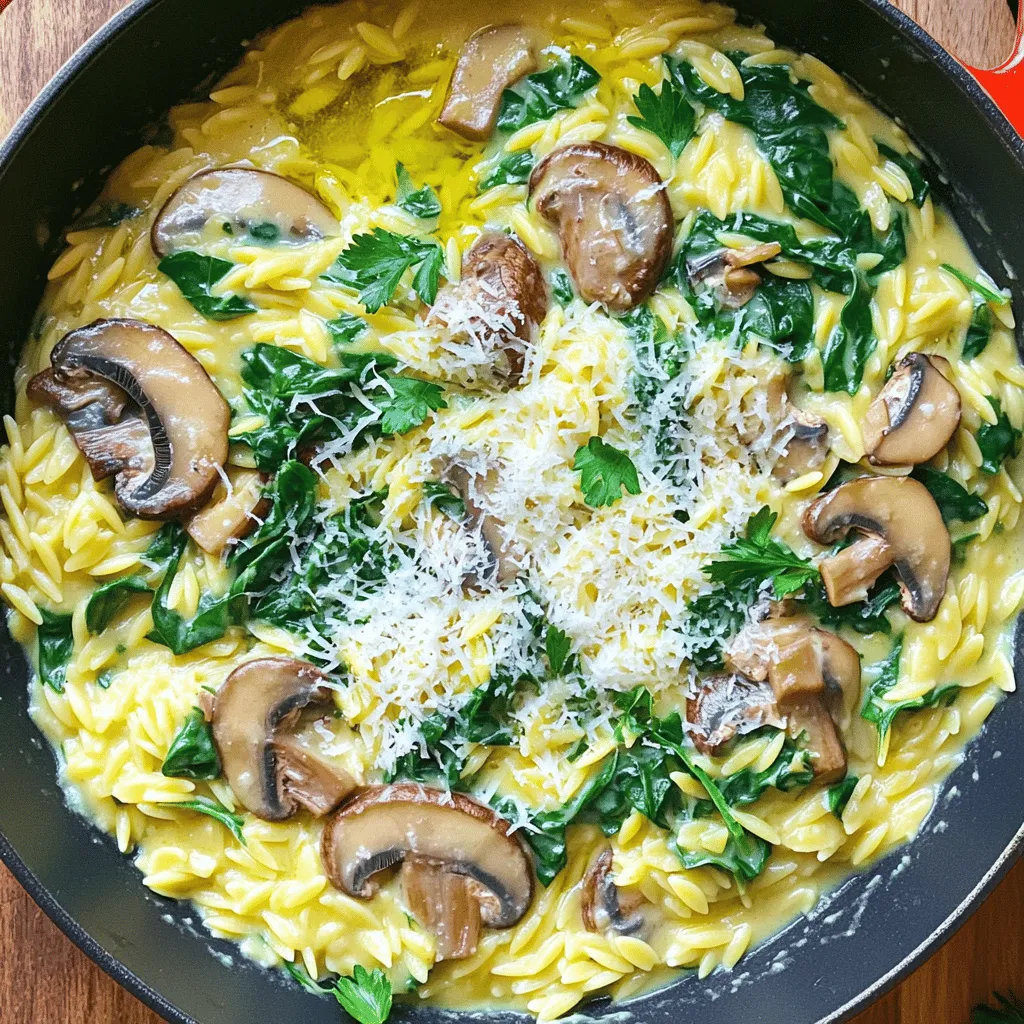 Creamy Mushroom Spinach Orzo Skillet Delight