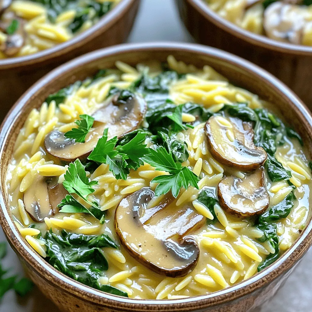 One Pot Creamy Mushroom Spinach Orzo Delight