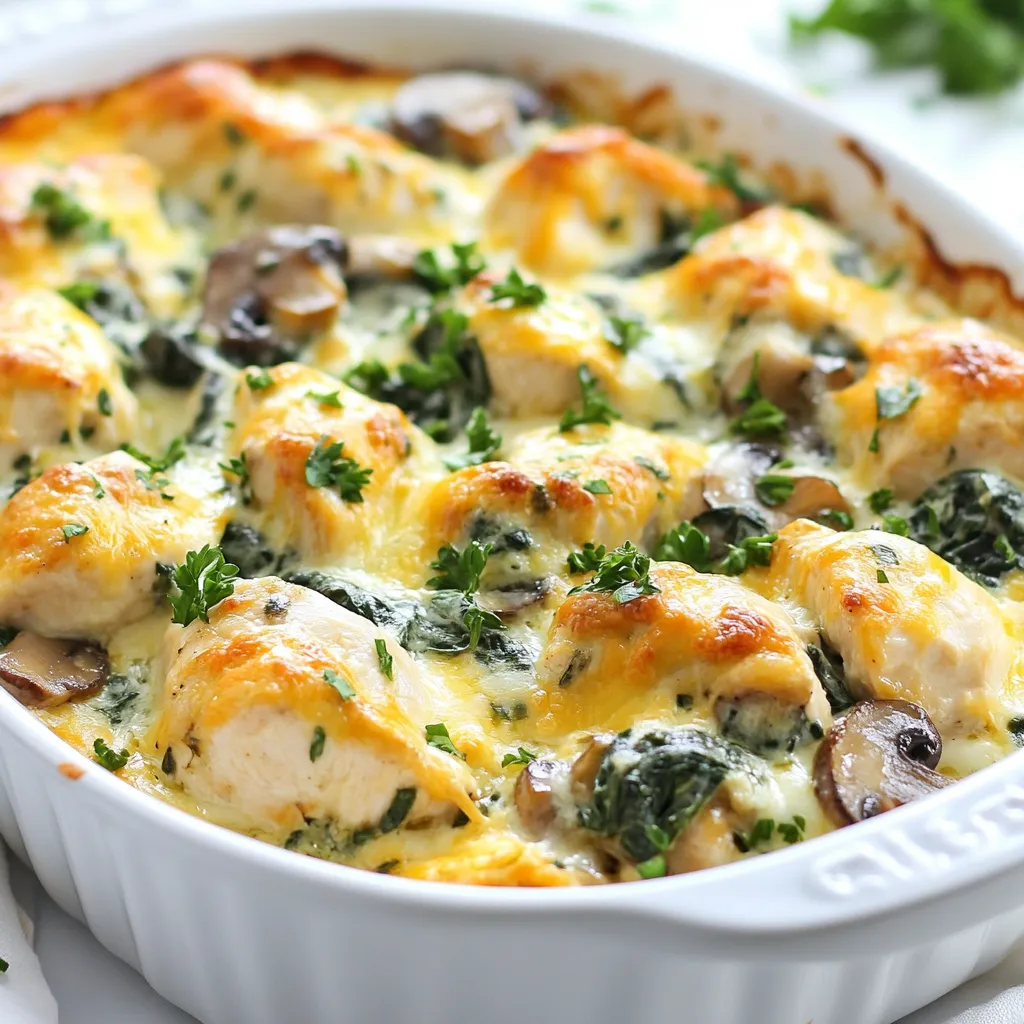 Low Carb Chicken Spinach Mushroom Bake Delight