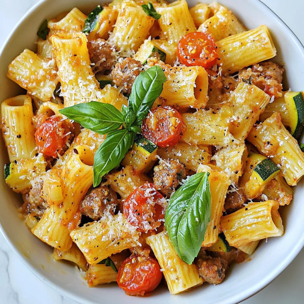 Rigatoni with Sausage Zucchini and Tomatoes Dish