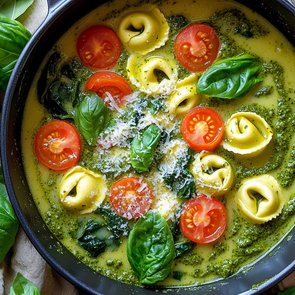 Creamy One-Pot Pesto Tortellini Soup Delight