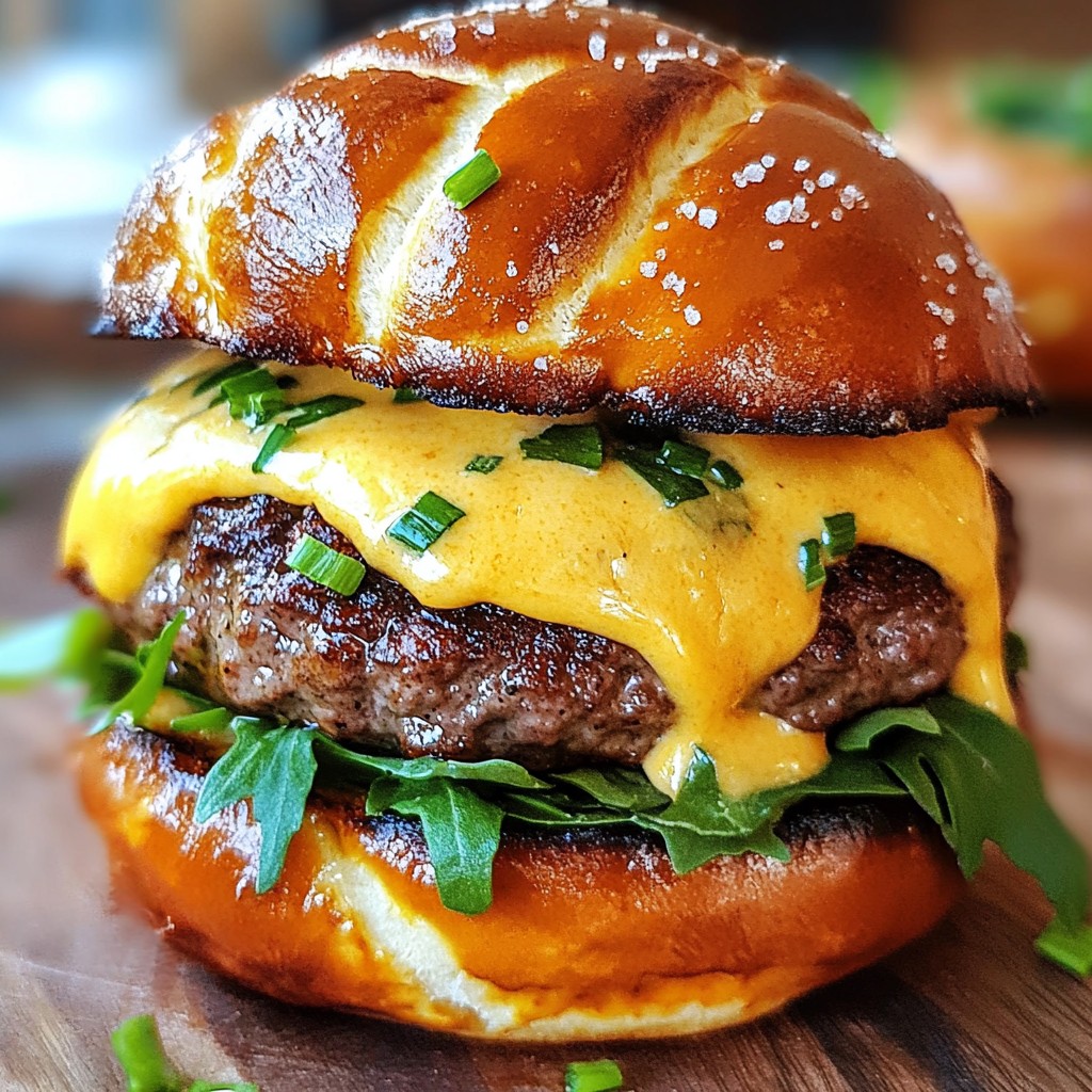 Pretzel Bun Beer Cheese Burger Delight in Every Bite