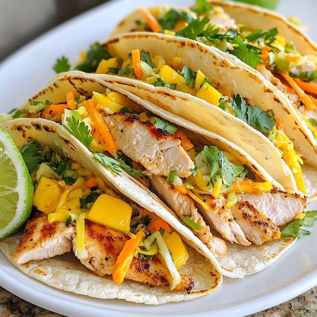 Sizzling Mexican Chicken Tacos with Mango Lime Slaw