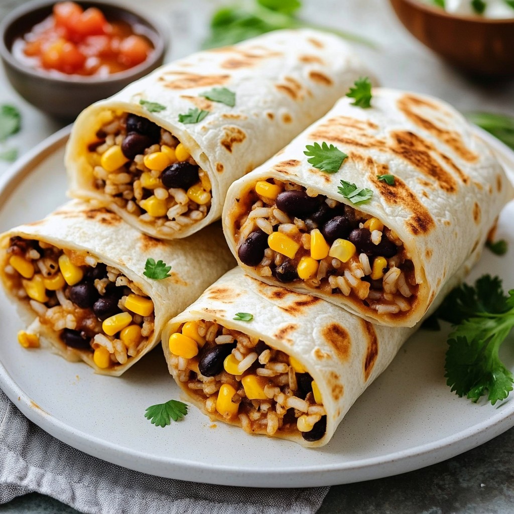 Cheesy Tex-Mex Bean and Rice Burritos Delight