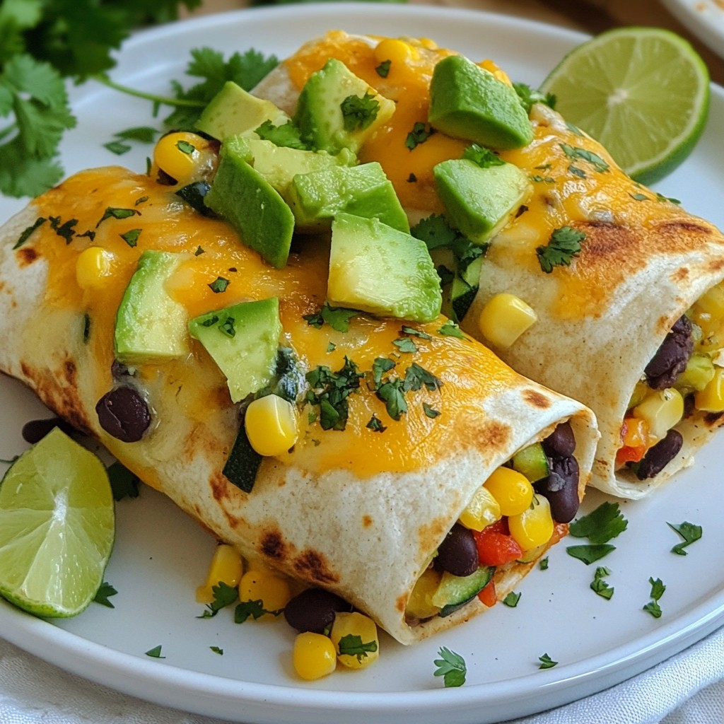 Cheesy Tex-Mex Veggie Burritos with Avocado Recipe