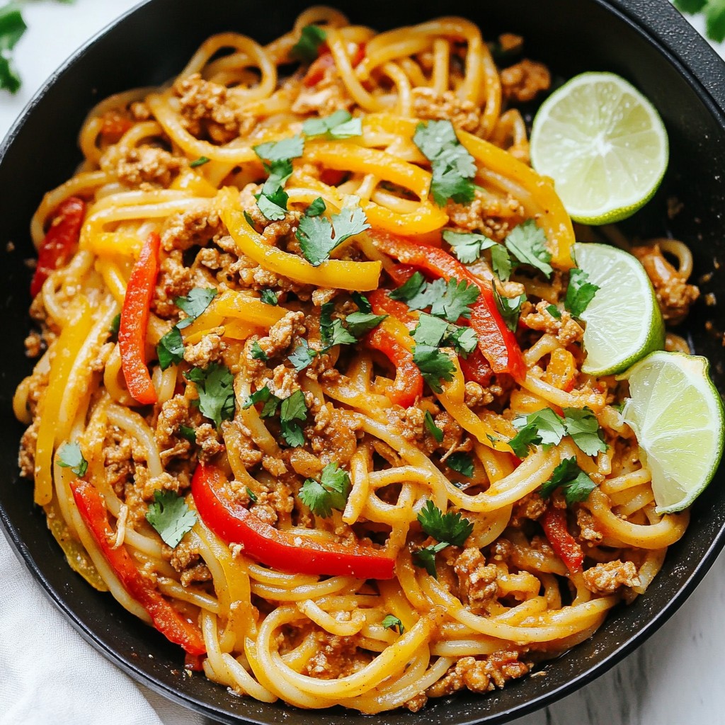 One Pot Ground Chicken Fajita Pasta Easy Weeknight Meal