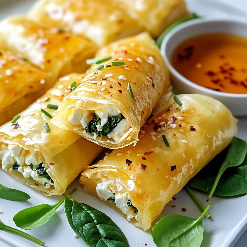 Oven Fried Feta Rolls with Chili Honey Delight