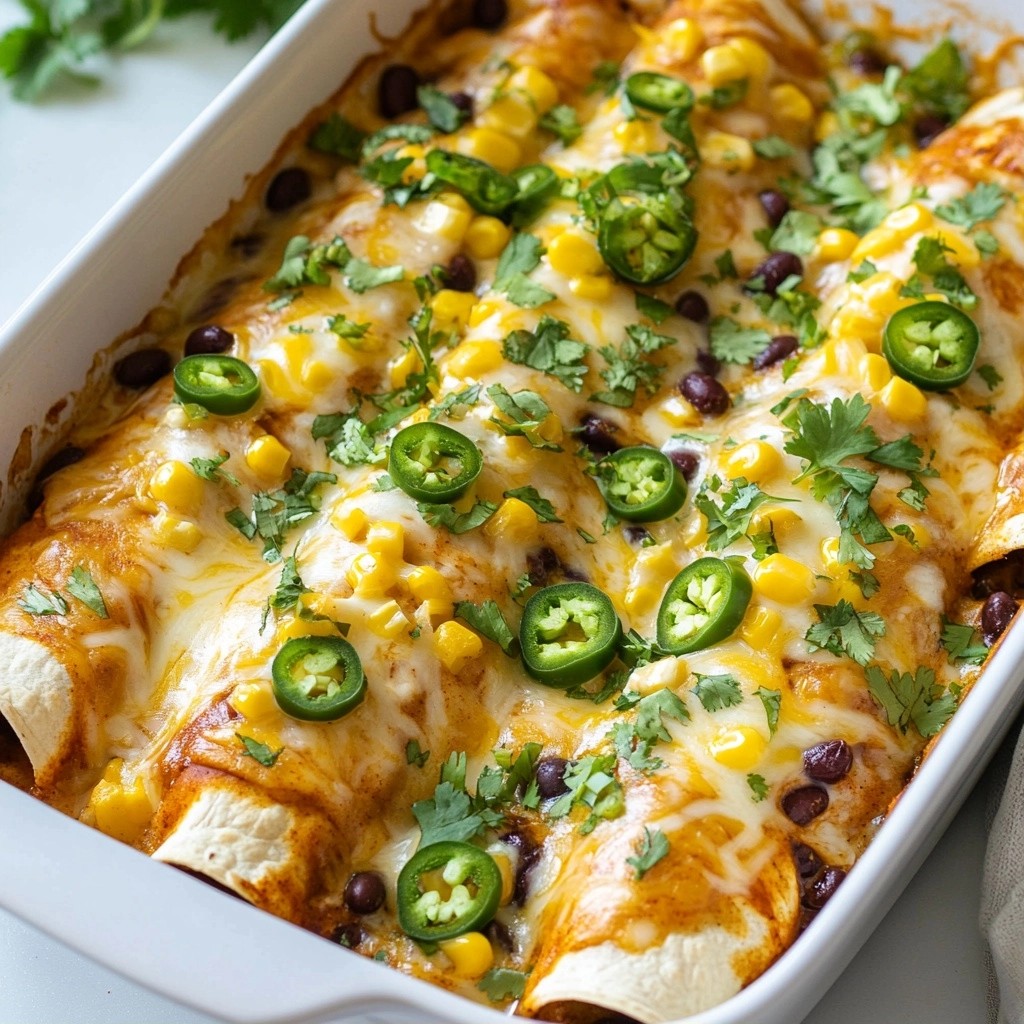 Cheesy Tex-Mex Chicken and Black Bean Enchiladas Dish