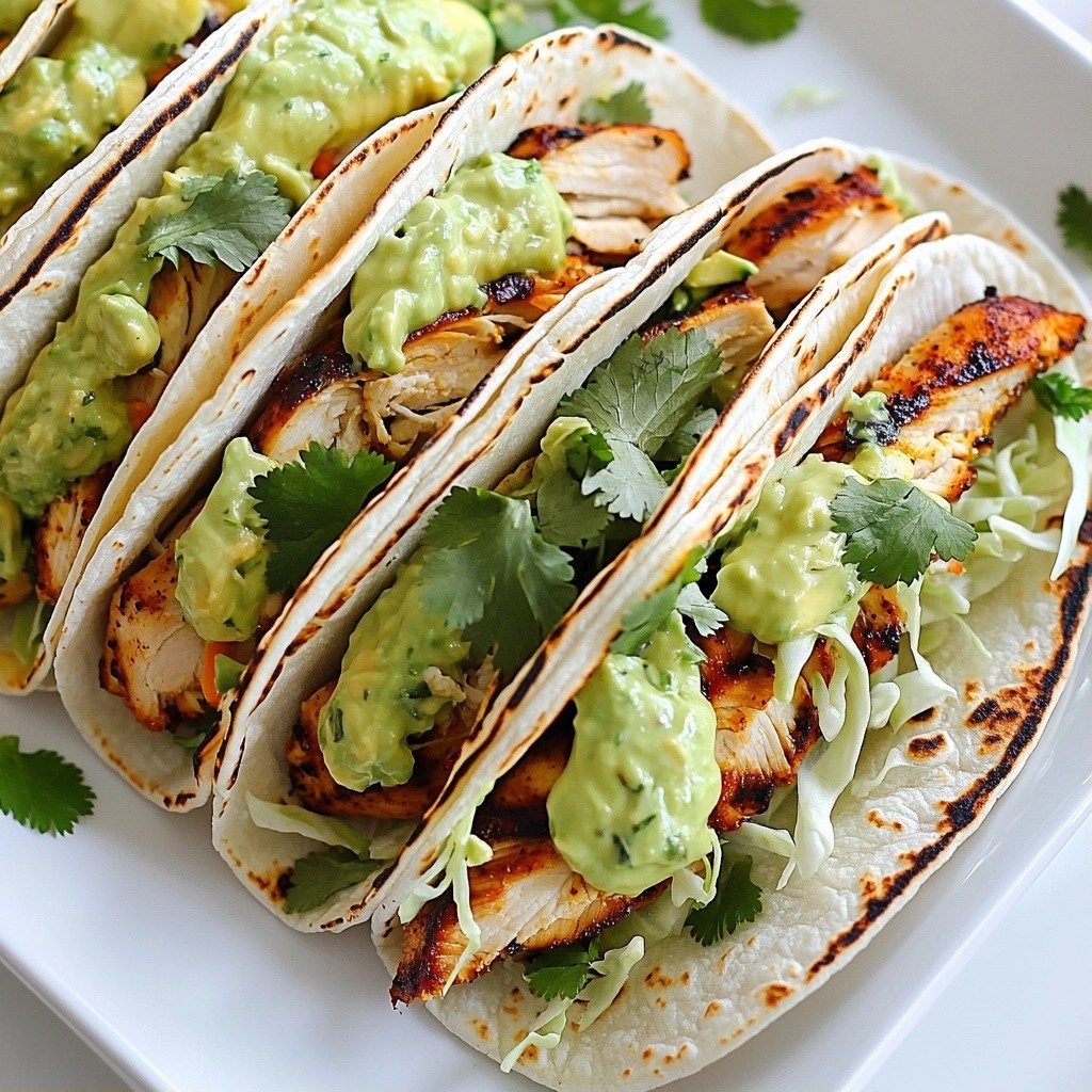 Grilled Mexican Chicken Tacos with Avocado Lime Cream