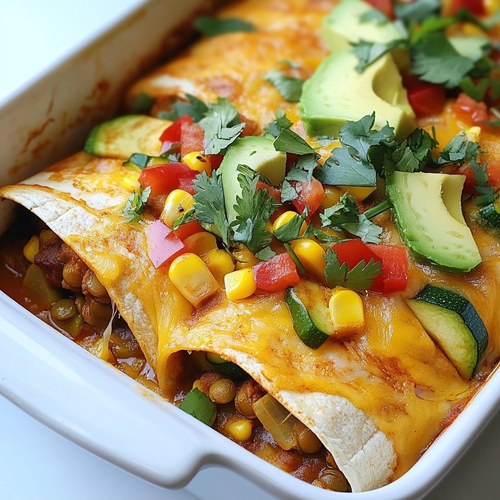 Cheesy Mexican Lentil and Veggie Enchiladas Delight