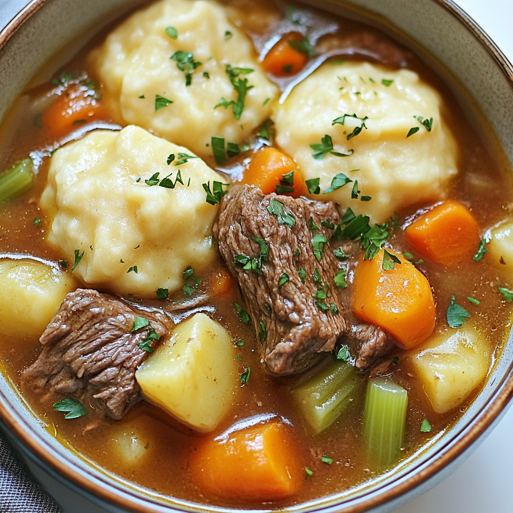 Hearty Beef Stew with Fluffy Dumplings Delightful Meal